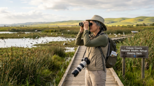 Birdwatcher exploring Colusa County wildlife refuge