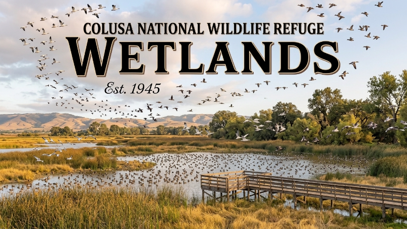 Colusa National Wildlife Refuge wetlands with migratory birds